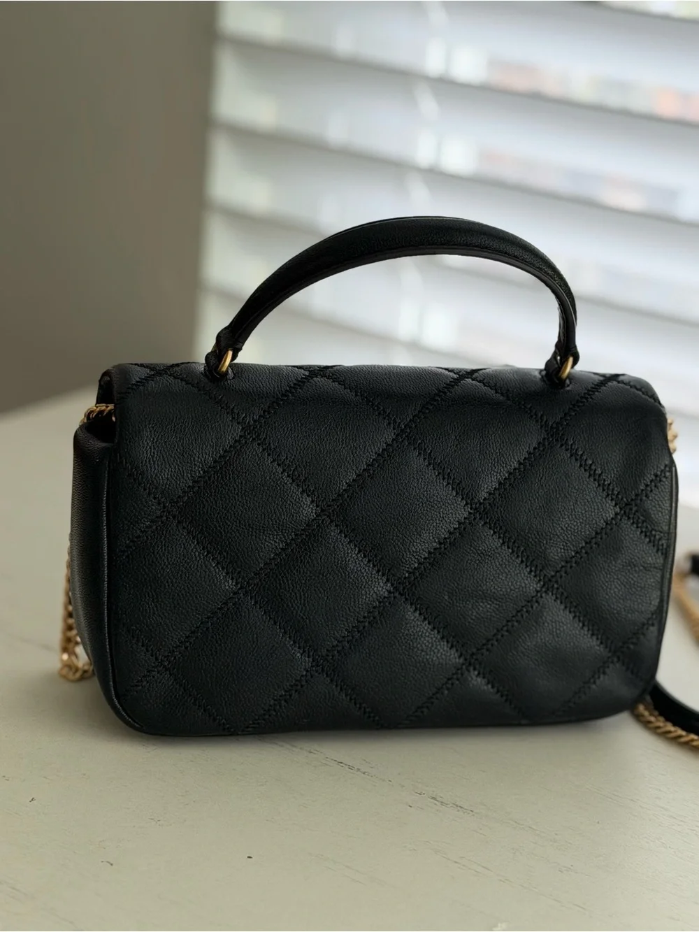 Tory Burch Willa Black Leather Top Handle Bag Crossbody Purse 167621